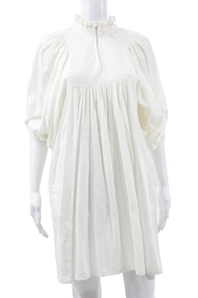 CJ Laing Womens Babydoll Dress White Mock Neck Short Sleeve Size S