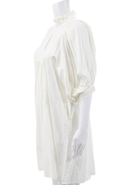 CJ Laing Womens Babydoll Dress White Mock Neck Short Sleeve Size S