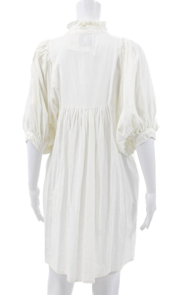 CJ Laing Womens Babydoll Dress White Mock Neck Short Sleeve Size S