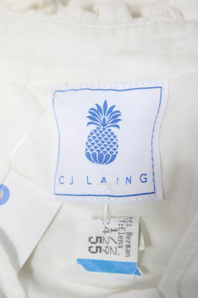 CJ Laing Womens Babydoll Dress White Mock Neck Short Sleeve Size S