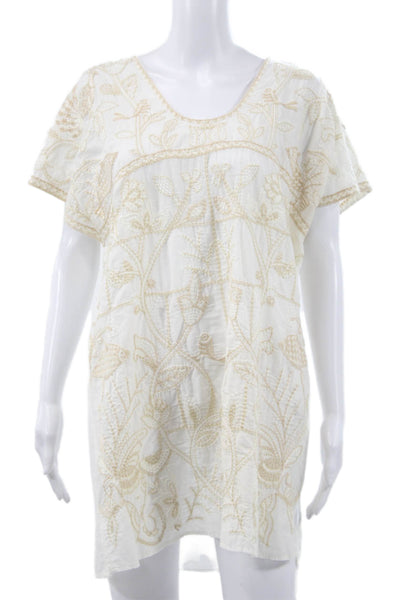 Zara Womens Kaftan Dress White Floral V Neck Short Sleeve Cotton Size XS