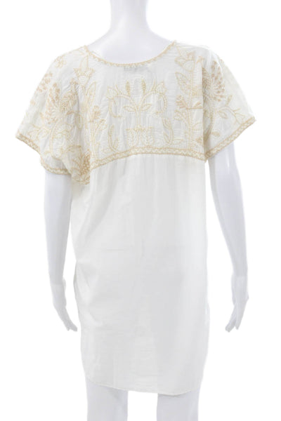 Zara Womens Kaftan Dress White Floral V Neck Short Sleeve Cotton Size XS