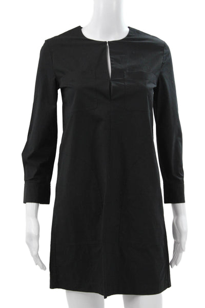 Theory Women Shift Dress Black Long Sleeve Cotton Short Size 00