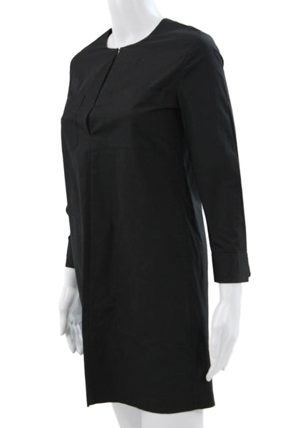 Theory Women Shift Dress Black Long Sleeve Cotton Short Size 00