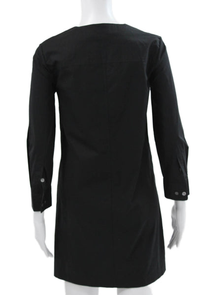 Theory Women Shift Dress Black Long Sleeve Cotton Short Size 00