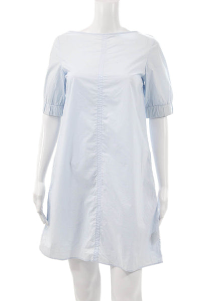 COS Women Shift Dress Blue Boat Neck Short Sleeve Zip Cotton Size 2