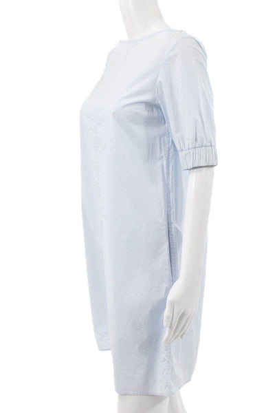 COS Women Shift Dress Blue Boat Neck Short Sleeve Zip Cotton Size 2