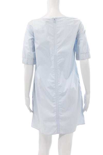 COS Women Shift Dress Blue Boat Neck Short Sleeve Zip Cotton Size 2