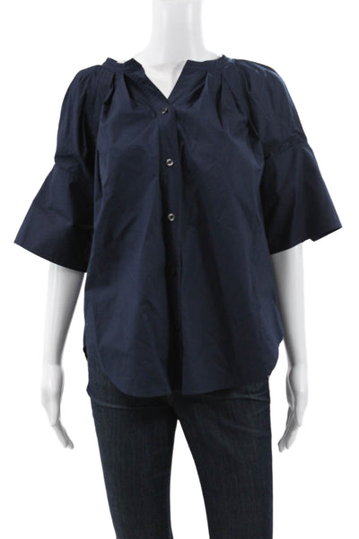 A.L.C. Womens V-Neck Cotton Blouse Blue 3/4 Sleeve Button Size 00