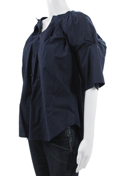 A.L.C. Womens V-Neck Cotton Blouse Blue 3/4 Sleeve Button Size 00
