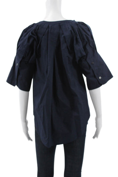 A.L.C. Womens V-Neck Cotton Blouse Blue 3/4 Sleeve Button Size 00