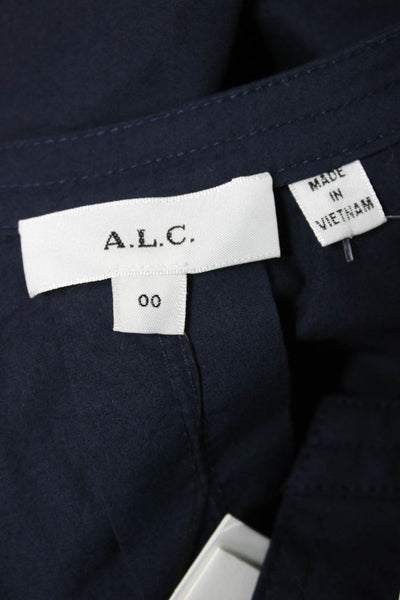 A.L.C. Womens V-Neck Cotton Blouse Blue 3/4 Sleeve Button Size 00