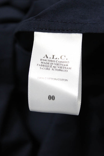 A.L.C. Womens V-Neck Cotton Blouse Blue 3/4 Sleeve Button Size 00