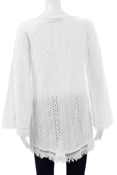 Miss Look Womens Tunic Blouse White Cotton Henley Long Sleeve Button Size S