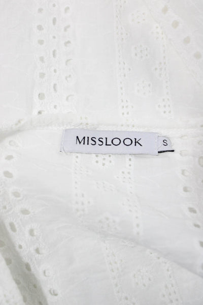 Miss Look Womens Tunic Blouse White Cotton Henley Long Sleeve Button Size S