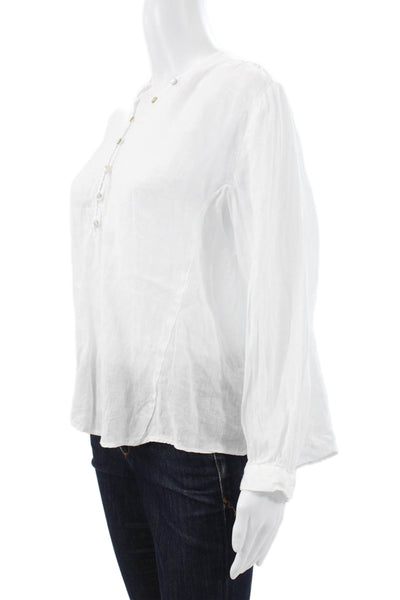 Zara Women White Linen V-Neck Long Sleeve Button Basic Blouse Size XS