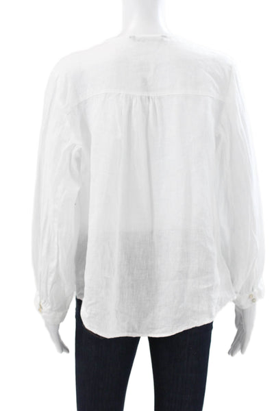 Zara Women White Linen V-Neck Long Sleeve Button Basic Blouse Size XS