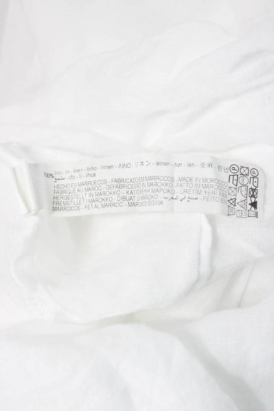Zara Women White Linen V-Neck Long Sleeve Button Basic Blouse Size XS