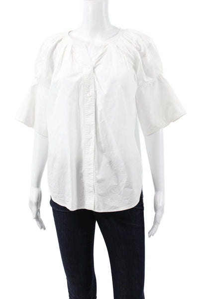 A.L.C. Womens Basic White Cotton Round Neck Short Sleeve Blouse Size 00