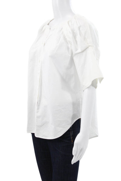 A.L.C. Womens Basic White Cotton Round Neck Short Sleeve Blouse Size 00