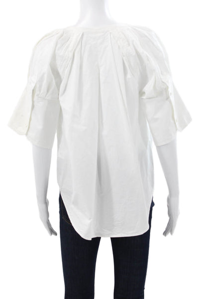 A.L.C. Womens Basic White Cotton Round Neck Short Sleeve Blouse Size 00