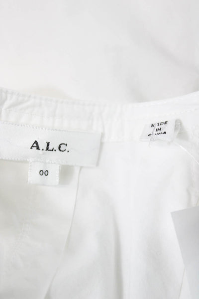 A.L.C. Womens Basic White Cotton Round Neck Short Sleeve Blouse Size 00