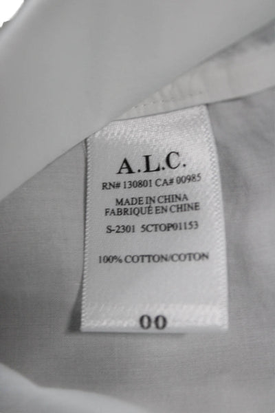 A.L.C. Womens Basic White Cotton Round Neck Short Sleeve Blouse Size 00