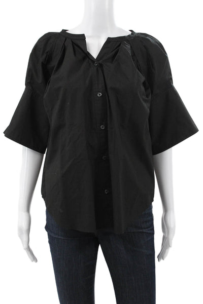 A.L.C. Womens Basic Black Cotton V-Neck 3/4 Sleeve Button Blouse Size 00