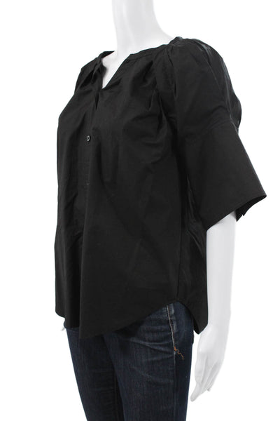 A.L.C. Womens Basic Black Cotton V-Neck 3/4 Sleeve Button Blouse Size 00
