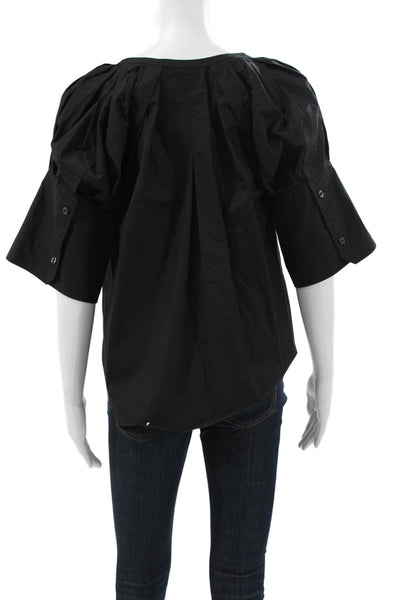 A.L.C. Womens Basic Black Cotton V-Neck 3/4 Sleeve Button Blouse Size 00