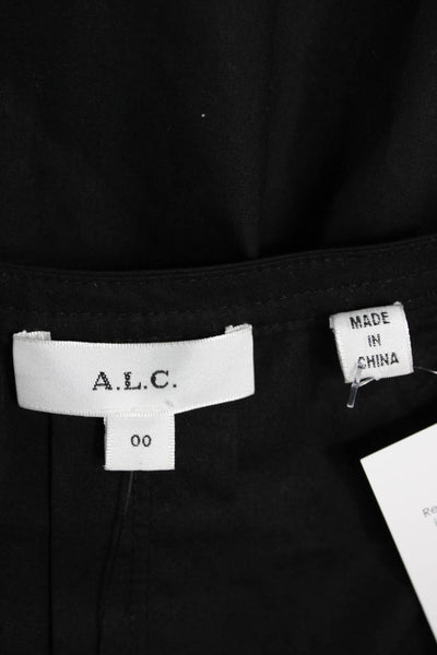 A.L.C. Womens Basic Black Cotton V-Neck 3/4 Sleeve Button Blouse Size 00