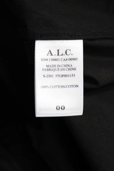 A.L.C. Womens Basic Black Cotton V-Neck 3/4 Sleeve Button Blouse Size 00