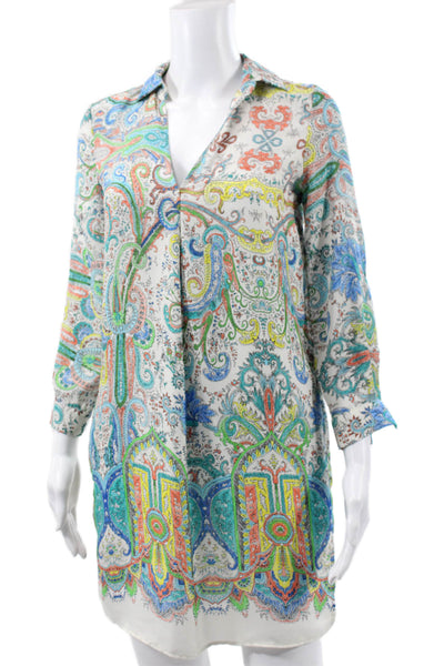 Zara Womens Shirt Dress Multicolor Paisley Collared Long Sleeve Size XS
