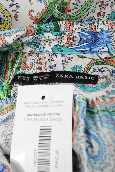 Zara Womens Shirt Dress Multicolor Paisley Collared Long Sleeve Size XS