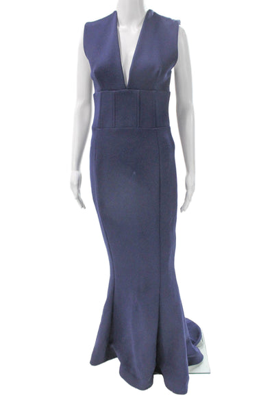 Rebecca Vallance Women Mermaid V-Neck Sleeveless Blue Long Dress Size 4