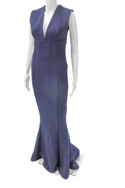 Rebecca Vallance Women Mermaid V-Neck Sleeveless Blue Long Dress Size 4