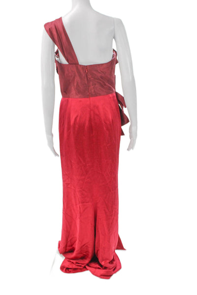 Oscar de la Renta Women Red Silk One Shoulder Maxi Dress Sleeveless Size 10