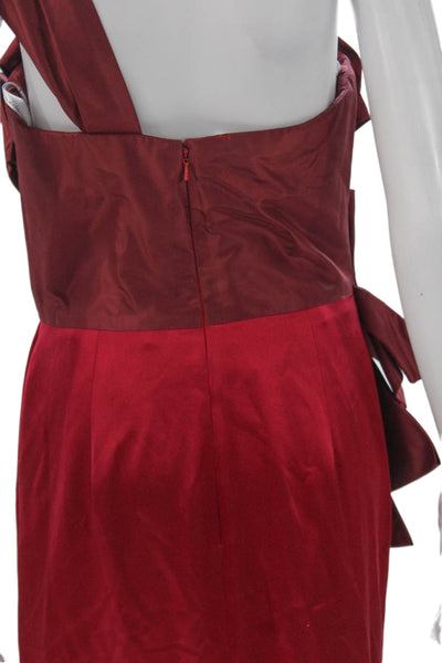 Oscar de la Renta Women Red Silk One Shoulder Maxi Dress Sleeveless Size 10