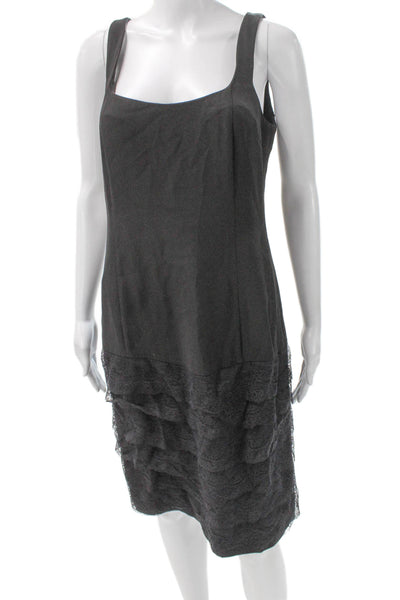 Armani Collezioni Women Sheath Dress Gray Sleeveless Short Square Neck Size 8