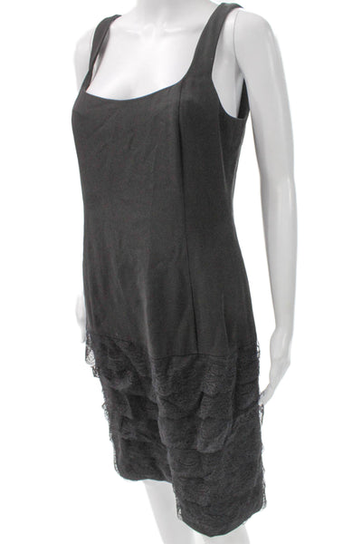 Armani Collezioni Women Sheath Dress Gray Sleeveless Short Square Neck Size 8