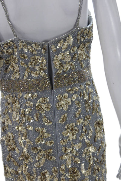 MacDuggal Women's Gray Floral Sequin V-Neck Sleeveless Long Dress Size 14