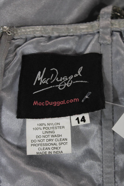 MacDuggal Women's Gray Floral Sequin V-Neck Sleeveless Long Dress Size 14