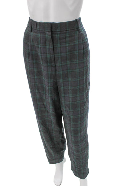 J Crew Womens Dress Pants Blue Plaid Polyester Zip Size 12 Tall