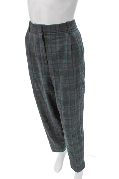 J Crew Womens Dress Pants Blue Plaid Polyester Zip Size 12 Tall