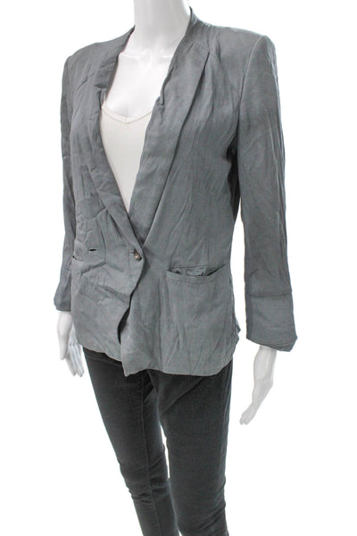 Helmut Lang Women Blazer Gray Wool Blend Button Long Sleeve Size 6