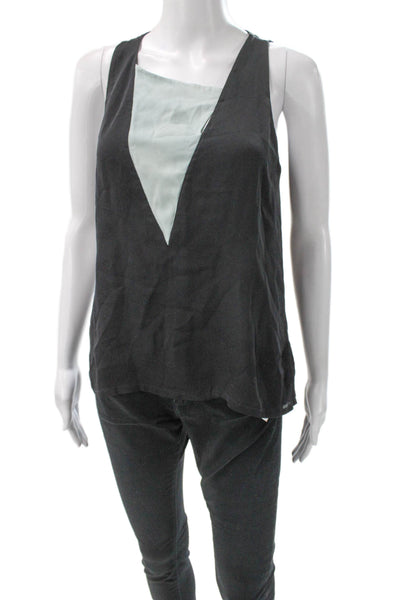 A.L.C. Women Basic Silk V-Neck Colorblock Sleeveless Tank Size S