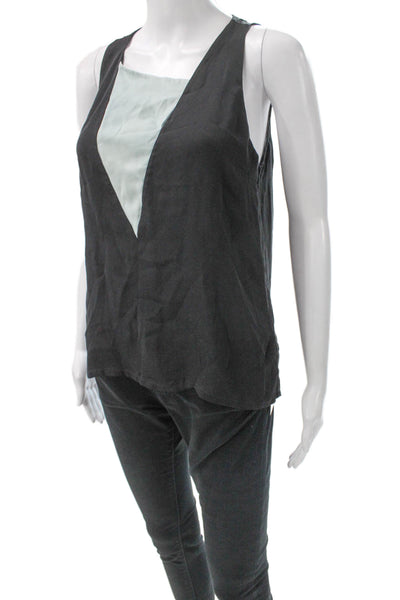 A.L.C. Women Basic Silk V-Neck Colorblock Sleeveless Tank Size S
