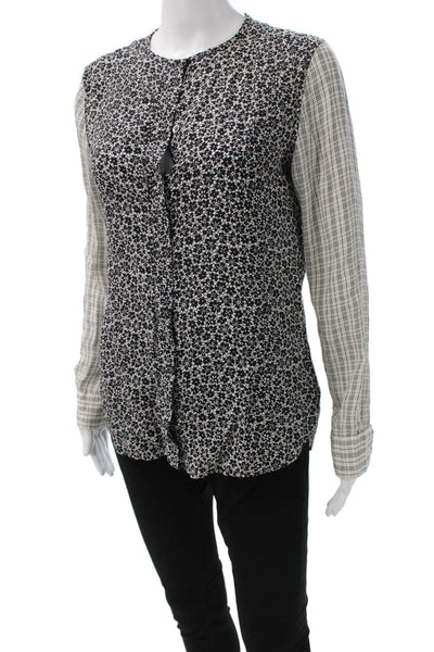 Equipment Femme Womens Black Floral Collared Blouse Long Sleeve Petite Size S