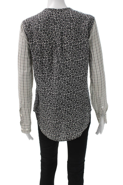 Equipment Femme Womens Black Floral Collared Blouse Long Sleeve Petite Size S