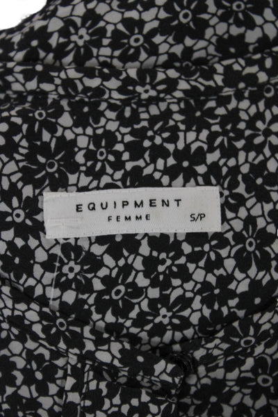 Equipment Femme Womens Black Floral Collared Blouse Long Sleeve Petite Size S